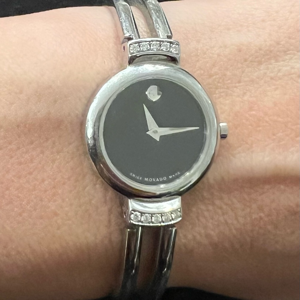 Authentic Movado Women Harmony Swiss Bangle Strap BlackDial With Diamonds